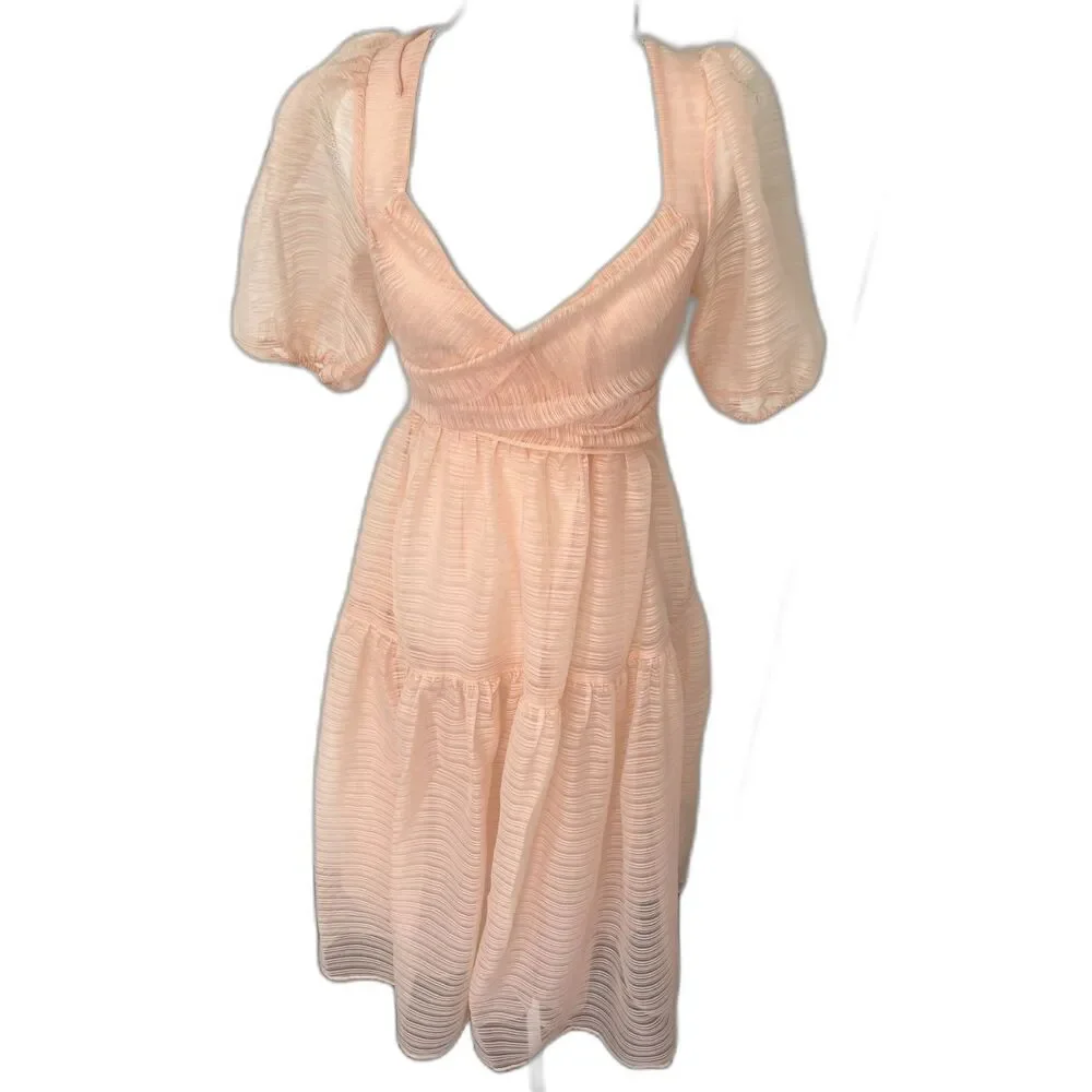 Free People Hailey Dress Size 4 Beautiful Baby Pink Wrap front Midi Dress - Picture 8 of 10